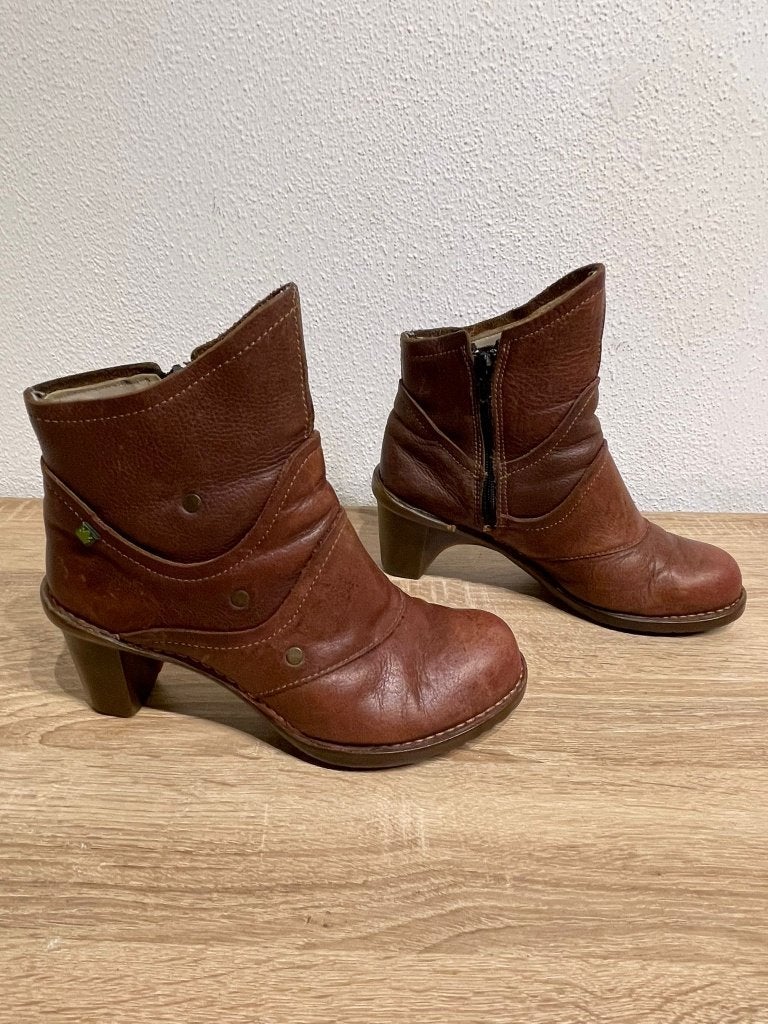 El Naturalista leren enkel laarsjes cognac bruin,  mt 38, Bruin, El Naturalista, Lage of Enkellaarzen, Zo goed als nieuw