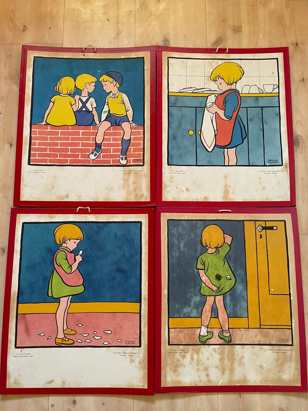 Oude schoolplaten getekend door Herman Dijkstra, Antiek en Kunst, Antiek | Schoolplaten, Ophalen, Huis en Tuin