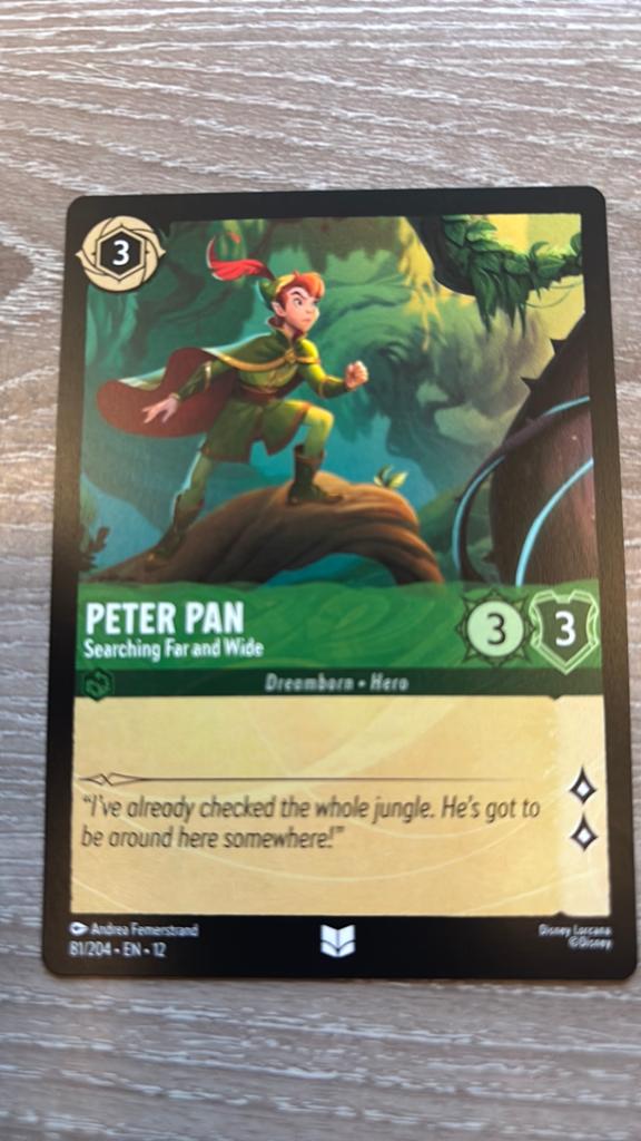 Disney Lorcana Peter Pan far and wide 81-204 12WIL nonfoil, Ophalen of Verzenden, Zo goed als nieuw, Losse kaart