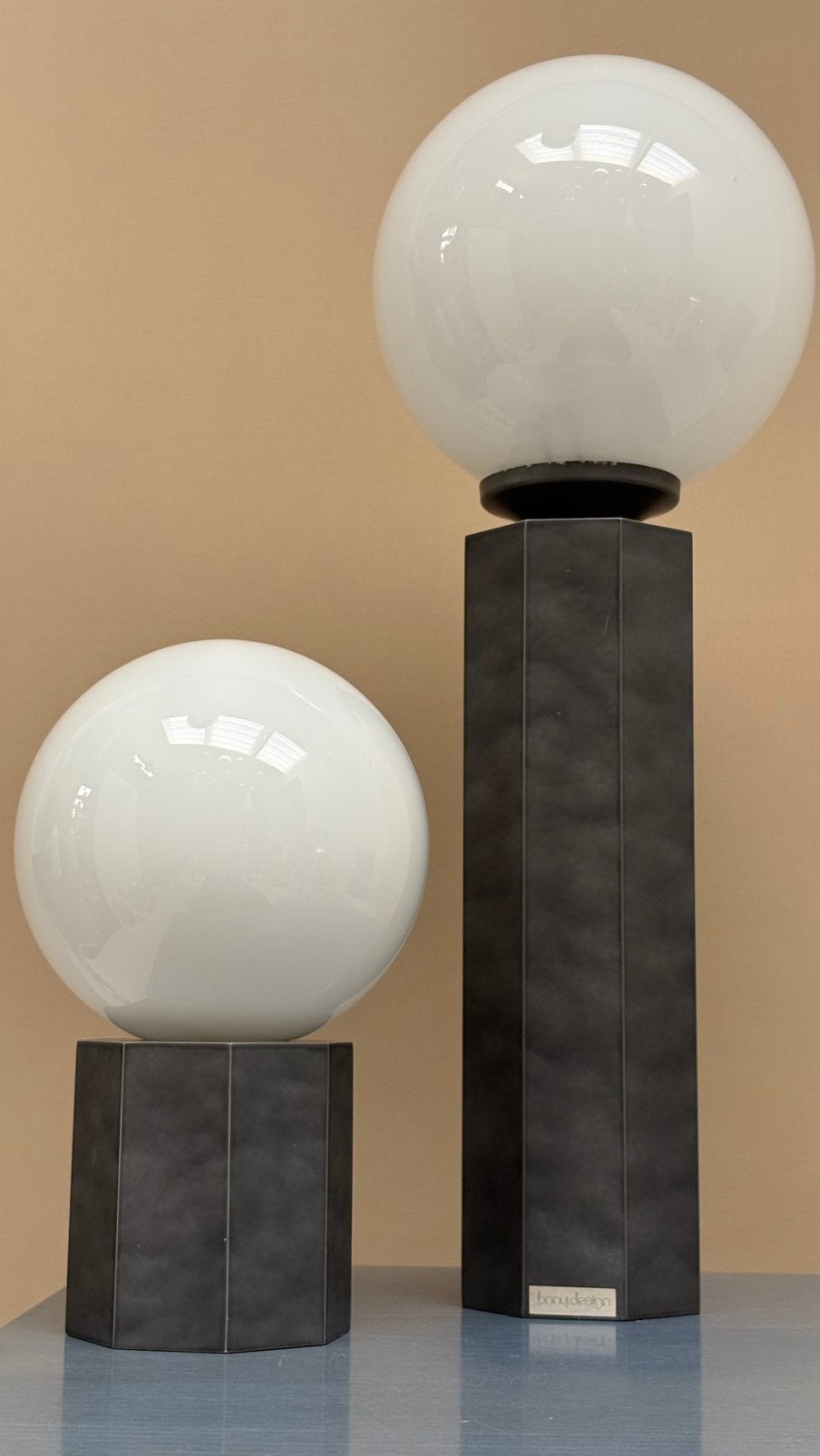2 vintage Bony Design Space Age bollamp grijs metallic look, Overige merken, Bony Design, Zo goed als nieuw, Bony Design