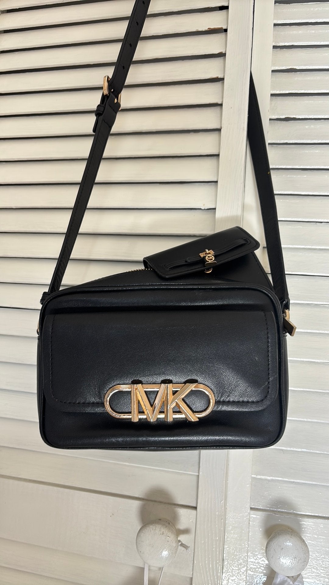 Michael Kors tas zwart leer met portemonnee origineel, Ophalen of Verzenden, Zo goed als nieuw, Zwart, Handtas
