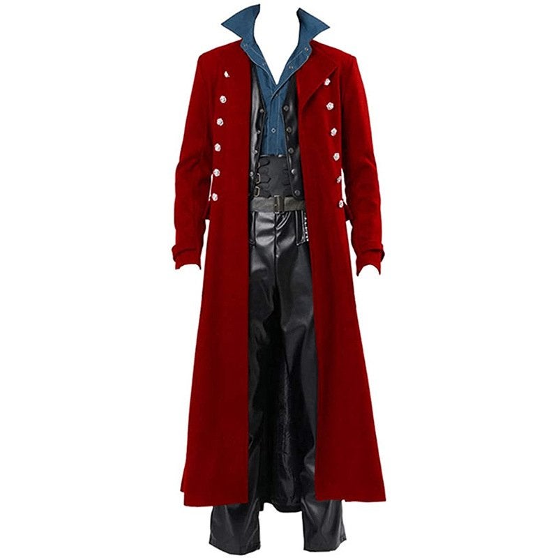 Lange heren rode steampunk jas (middeleeuwse trenchcoat), Kleding | Heren, Carnavalskleding en Feestkleding, Verzenden, Nieuw
