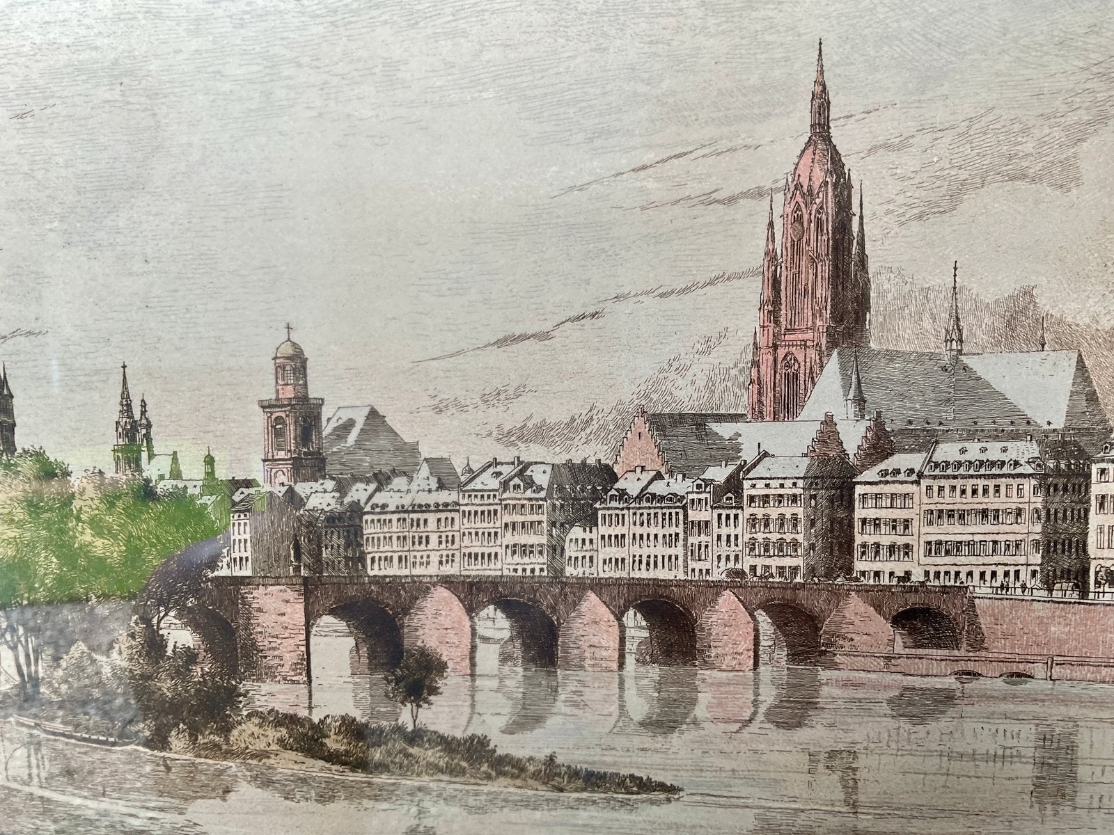 1910 Conrad Sutter: Alte Brücke in Frankfurt am Main., Antiek en Kunst, Ophalen