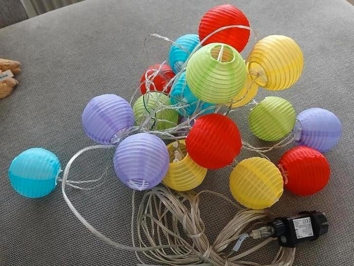 Gekleurde tuin buiten lichtsnoer - 20 lampionnen met timer, Kunststof, Minder dan 50 watt, Ophalen of Verzenden, Hanglamp