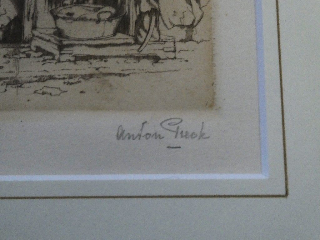 Jordaan Amsterdam ets Anton Pieck Voddenman uit 1933, Antiek en Kunst, Kunst | Etsen en Gravures, Ingelijst, Dagelijks leven, 25 cm