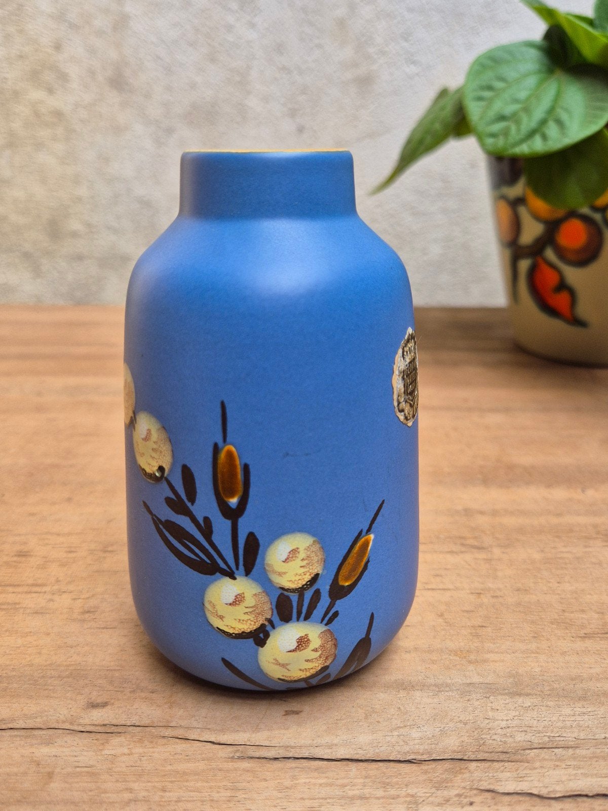 Vintage Flora Plateel Gouda vaasje - Kobaltblauw met bloemen, Ophalen of Verzenden