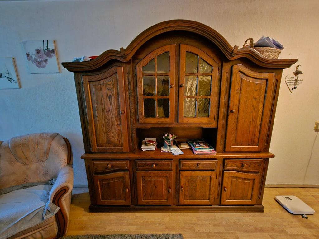 Massief eiken dressoir/vitrinekast 220x220 cm, Huis en Inrichting, Kasten | Dressoirs, Ophalen of Verzenden