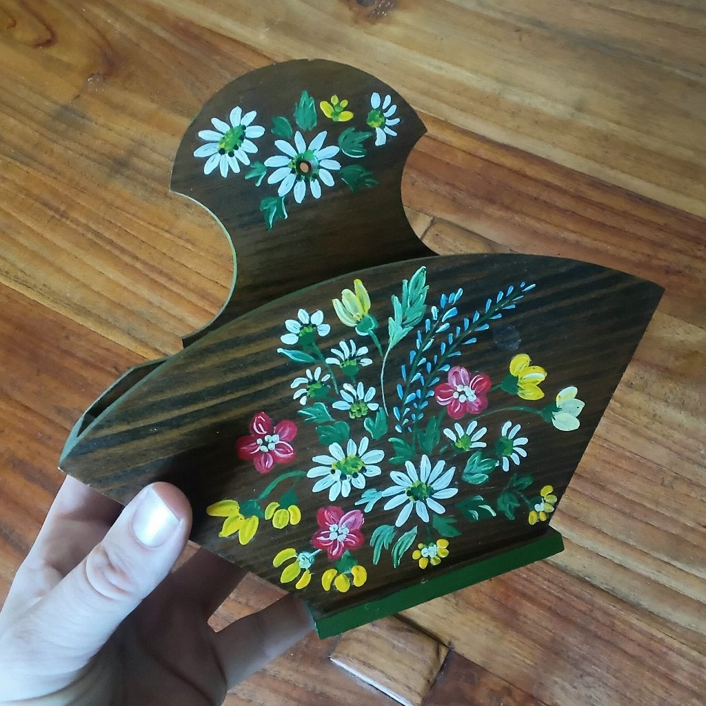 Houten koffiefilterhouder/brievenhouder met bloemen, Overige typen, Verzenden, Hout, Zo goed als nieuw
