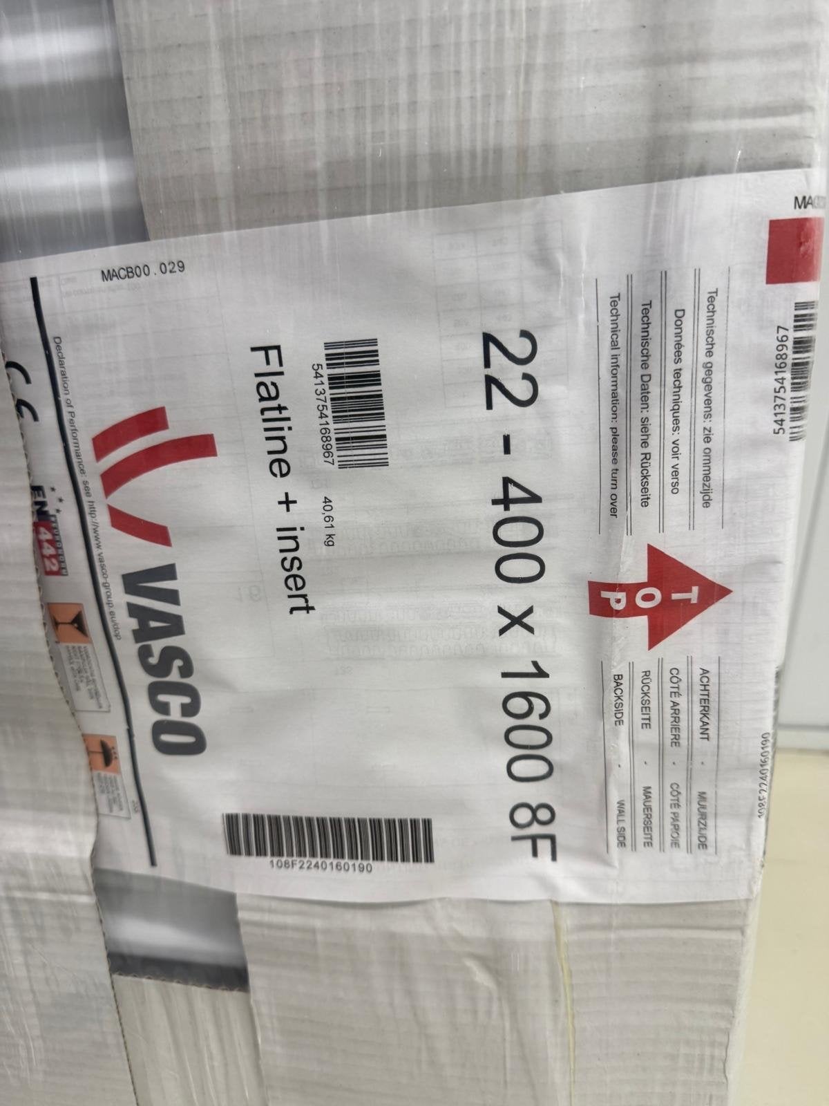 Vasco Flatline radiator 22-400x1600 8F nieuw in verpakking, Doe-het-zelf en Verbouw, Ophalen, 30 tot 80 cm, Hoog rendement (Hr)
