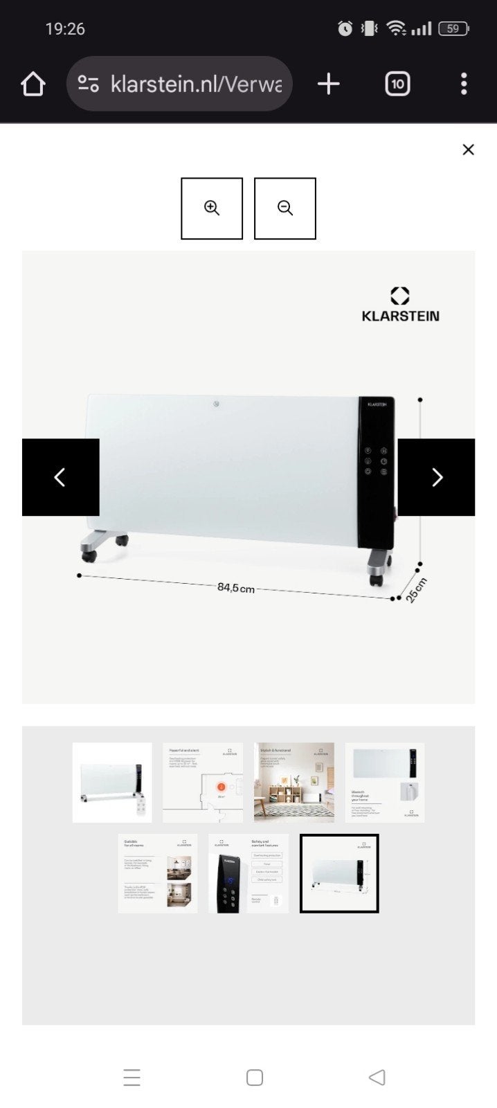 Klarstein Elektrische Convector Kachel - ZGAN, 30 tot 80 cm, Kachel, Ophalen of Verzenden, Zo goed als nieuw