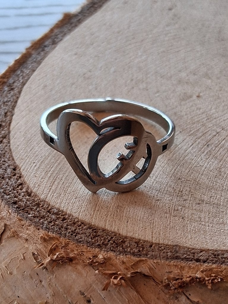zilverkleurige ring Hart rondje maat 21, Sieraden, Tassen en Uiterlijk, 20 of groter, IJzer of Staal, Nieuw, Ophalen of Verzenden
