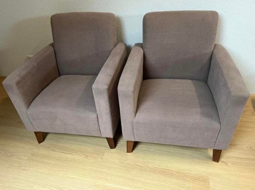 2 comfortabele taupe zitstoelen, Huis en Inrichting, Fauteuils, Ophalen, Gebruikt, 75 tot 100 cm, Stof