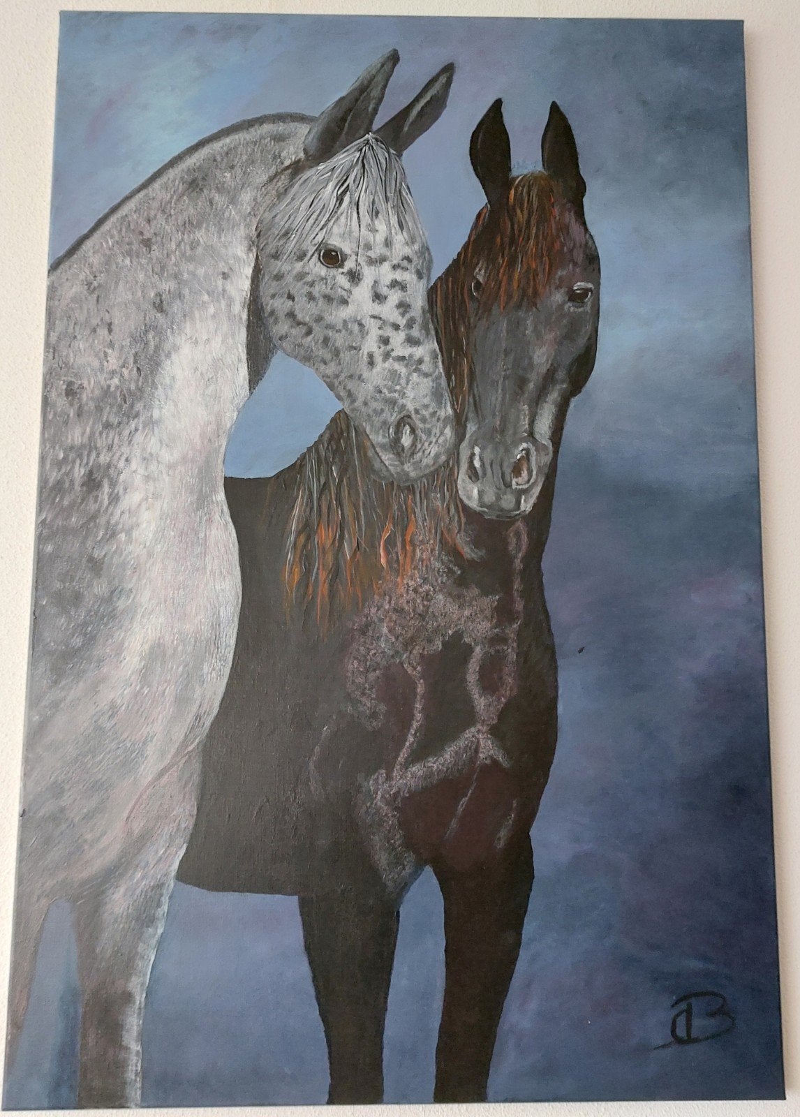 Schilderij twee paarden 80x120cm, Acrylverf, Handgeschilderd, Ophalen of Verzenden, Dieren
