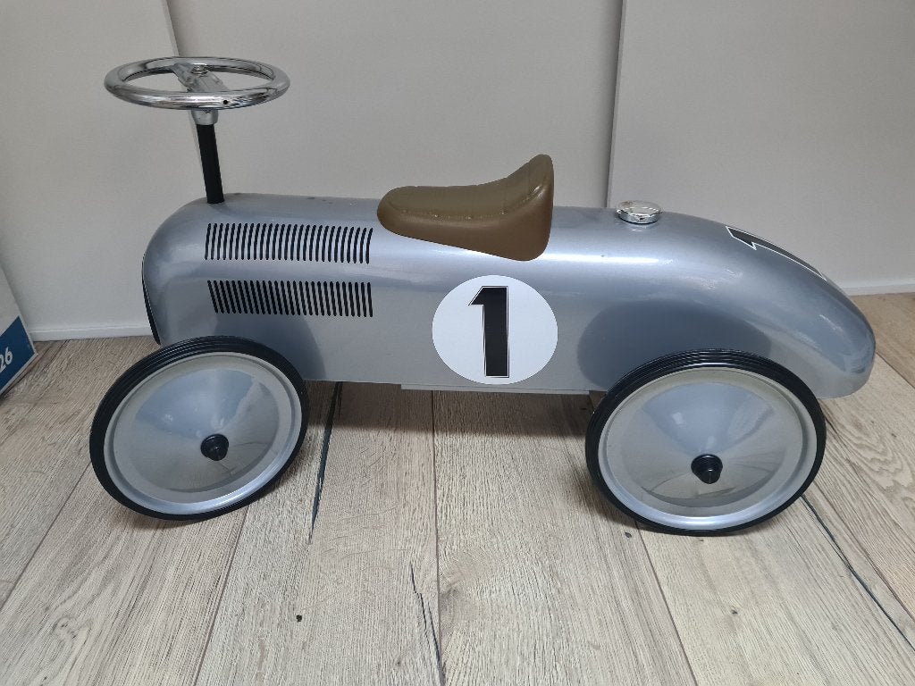 Prachtige Retro Loopauto – Zilveren Klassieker 'Nr. 1', Ophalen, Zo goed als nieuw, Loopvoertuig