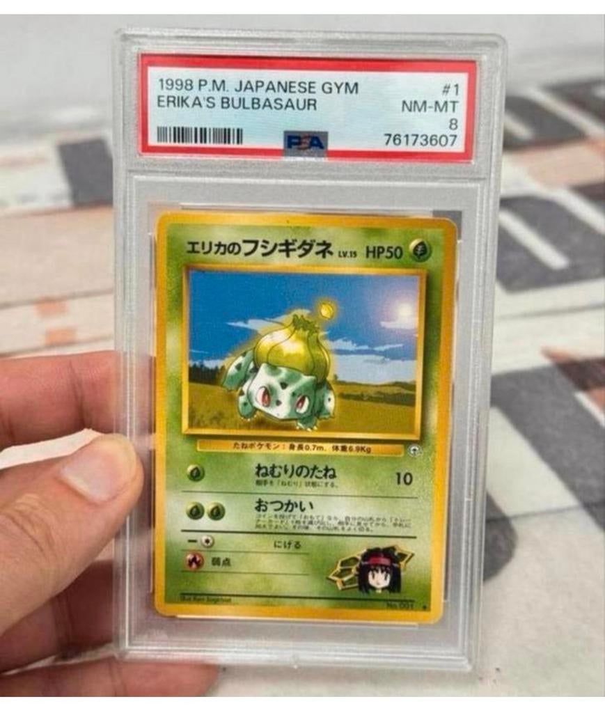 1998 Pokemon P.M. Japanese Gym Erika’s Bulbasaur PSA-8, Ophalen of Verzenden, Zo goed als nieuw, Losse kaart, Foil