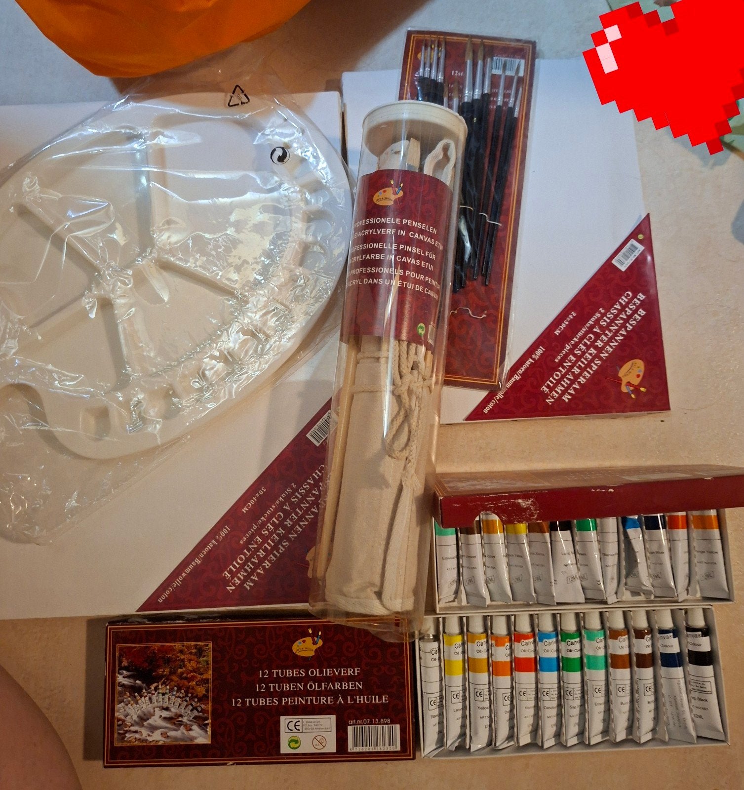 Complete schilderset: Verf, penselen en doeken – Als nieuw!, Verzenden, Nieuw, Doek