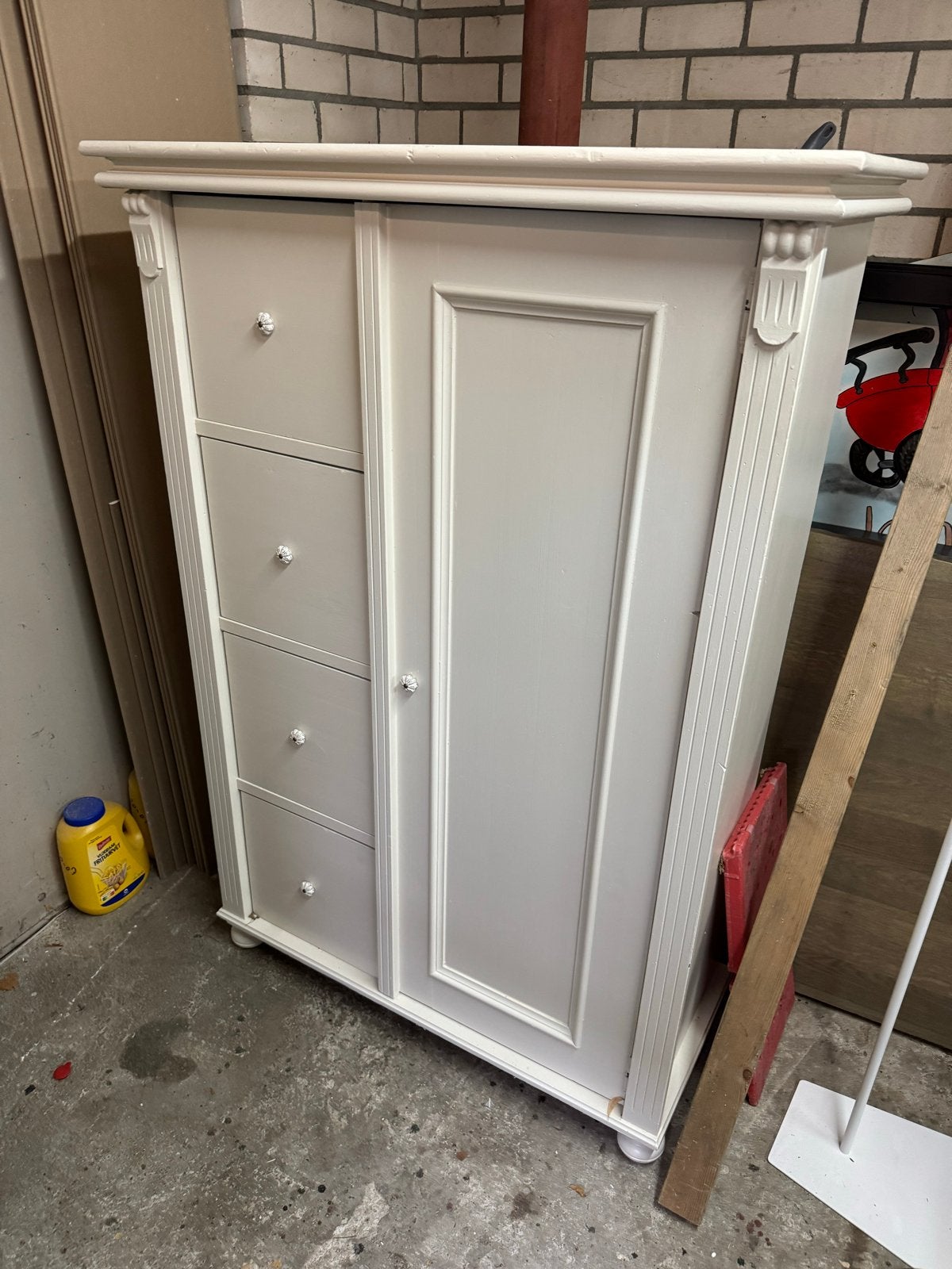 Kledingkast en Commode Set (brocante), Ophalen, Gebruikt, 100 tot 150 cm, Met lade(s)