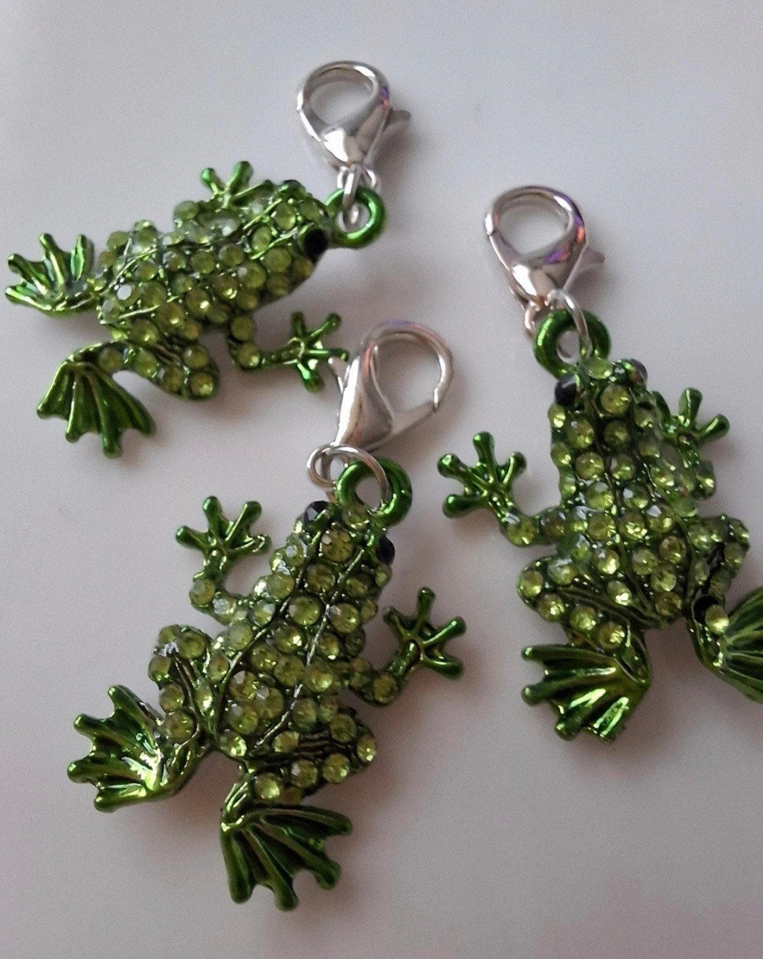 3 stuks hangers bedels kikker strass groen zilver grijs, Overige materialen, -, -, Nieuw