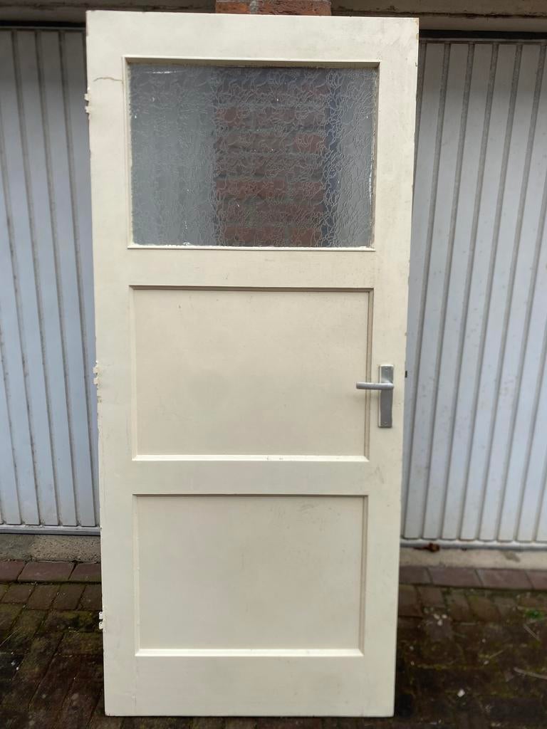 Bruynzeel 3 vaks deur jaren 30 met glas, Doe-het-zelf en Verbouw, Deuren en Horren, Ophalen, Binnendeur, 200 tot 215 cm, Glas