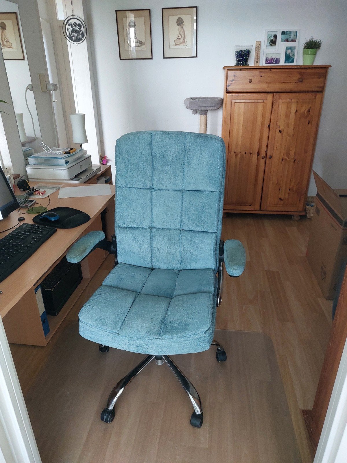 blauw stoffen bureaustoel, Huis en Inrichting, Ophalen, Zo goed als nieuw, Blauw, Bureaustoel