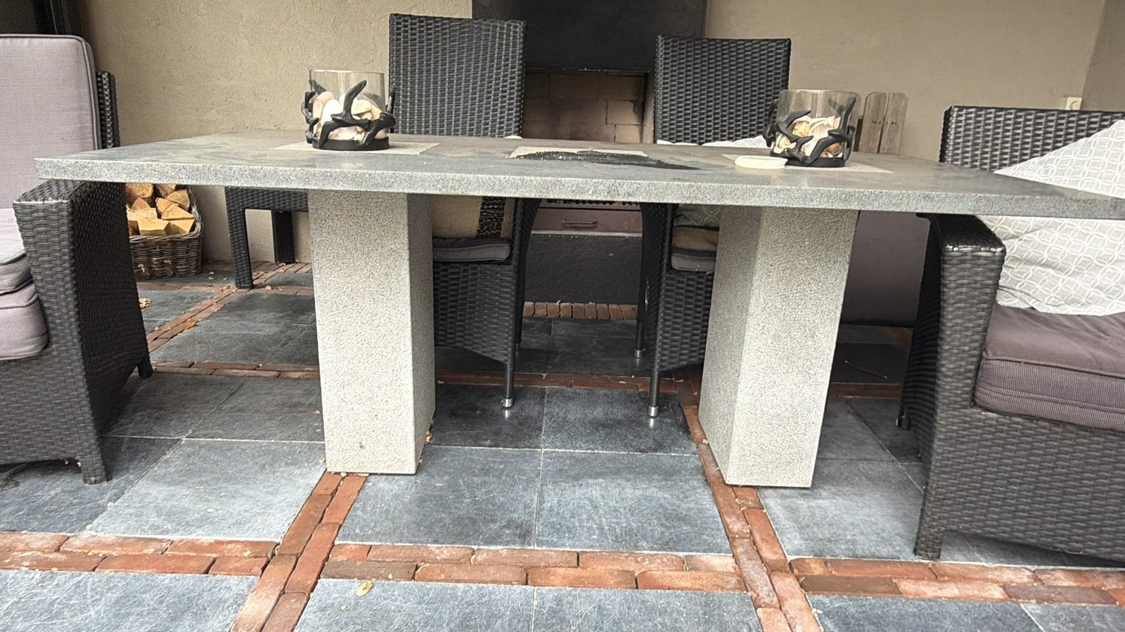 Natuurstenen tafel, Tuin en Terras, Ophalen, Gebruikt, Rechthoekig, Overige materialen