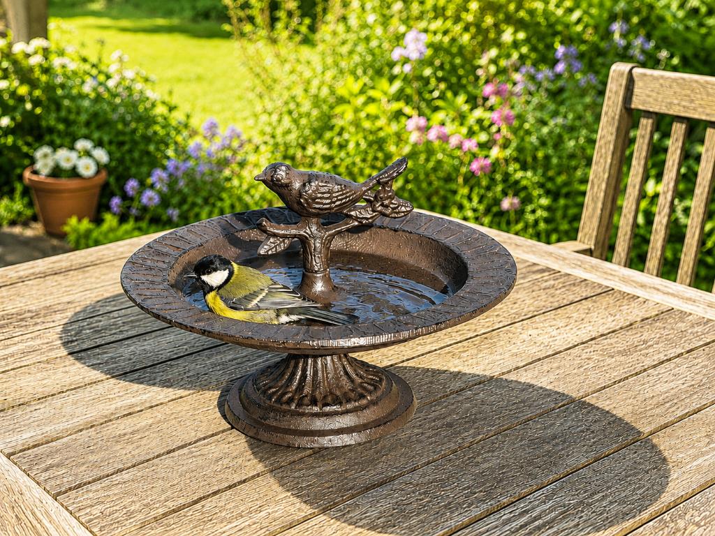 VOGELDRINKSCHAAL / DRINKSCHAAL / gietijzer / 14 cm hoog