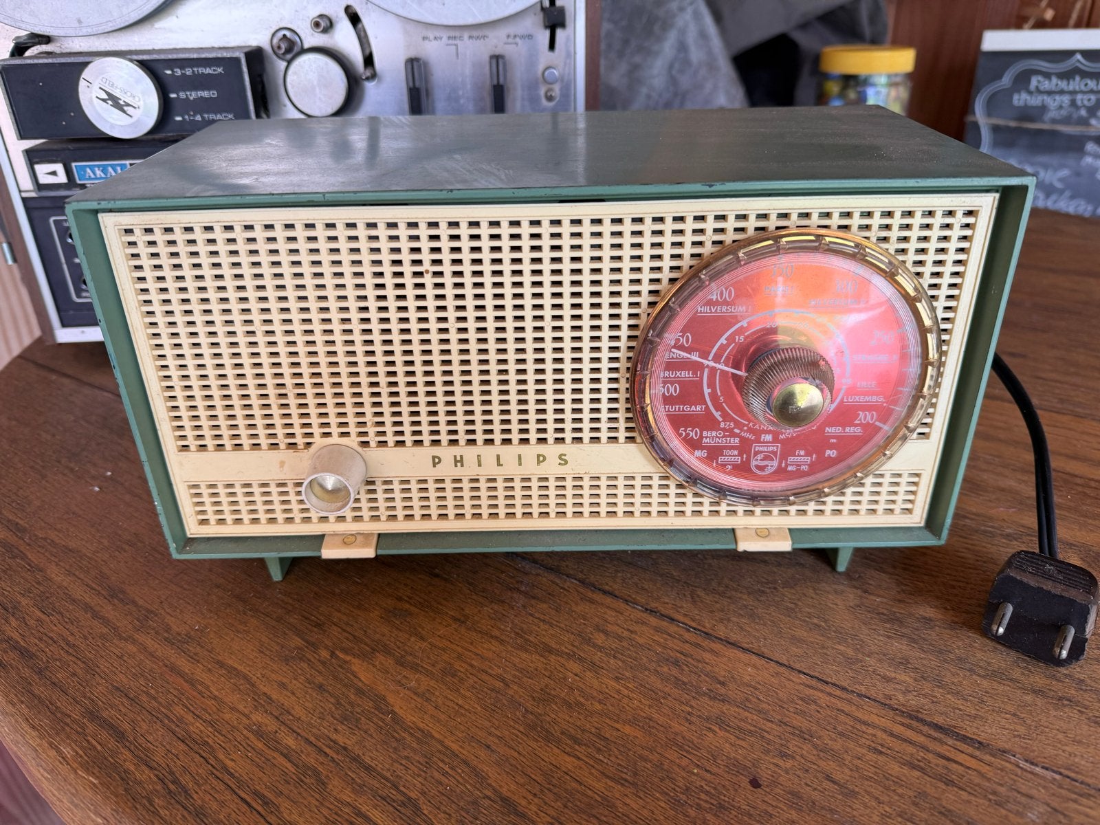 Vintage Philips buizen radio - Groen/Crème, Ophalen of Verzenden, Gebruikt, Transistorradio