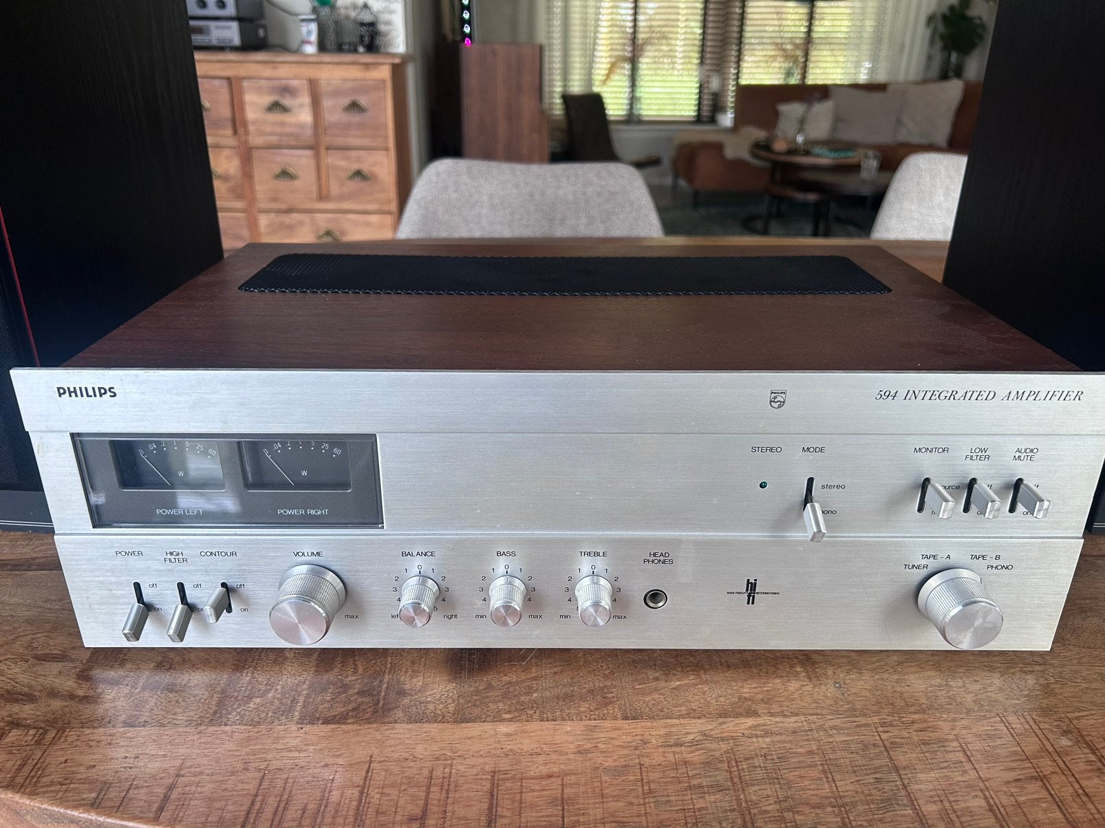 Philips 22AH594 vintage versterker mooie houten behuizing, Ophalen of Verzenden, Zo goed als nieuw, Minder dan 60 watt, Overige merken