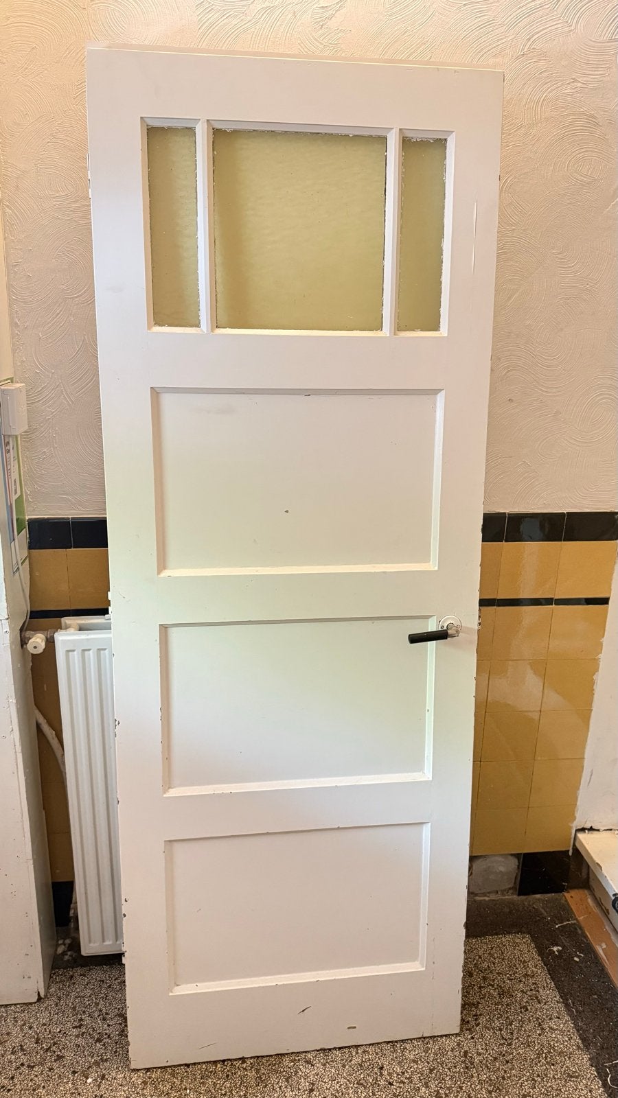 Gebruikte binnendeur met glaspanelen, Doe-het-zelf en Verbouw, Deuren en Horren, Ophalen, Gebruikt, Minder dan 80 cm, Binnendeur