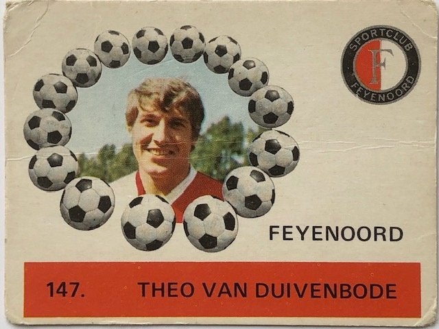 Voetbalplaatje Feyenoord  Theo van Duivenbode Monty Gum, Verzamelen, Ophalen of Verzenden, Gebruikt, Feyenoord, Spelerskaart