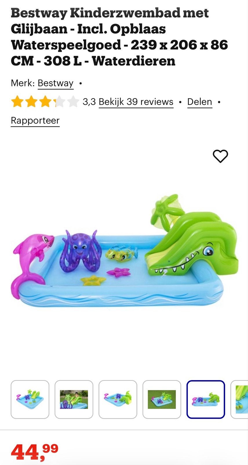 Bestway Kinderzwembad met Glijbaan - Opblaasbaar Waterspeelg, Ophalen, 200 tot 300 cm, Opblaaszwembad, 80 tot 120 cm