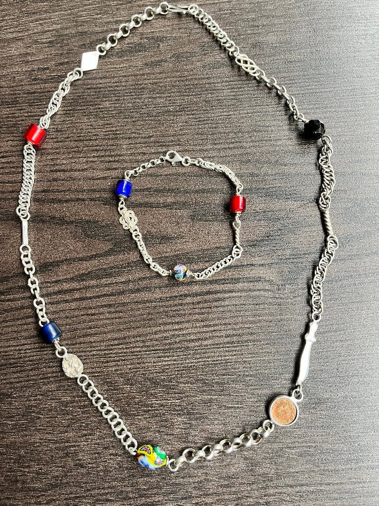 Ala Kondre ketting plus armband (Surinaams), Ophalen, Zo goed als nieuw, Zilver, Zilver