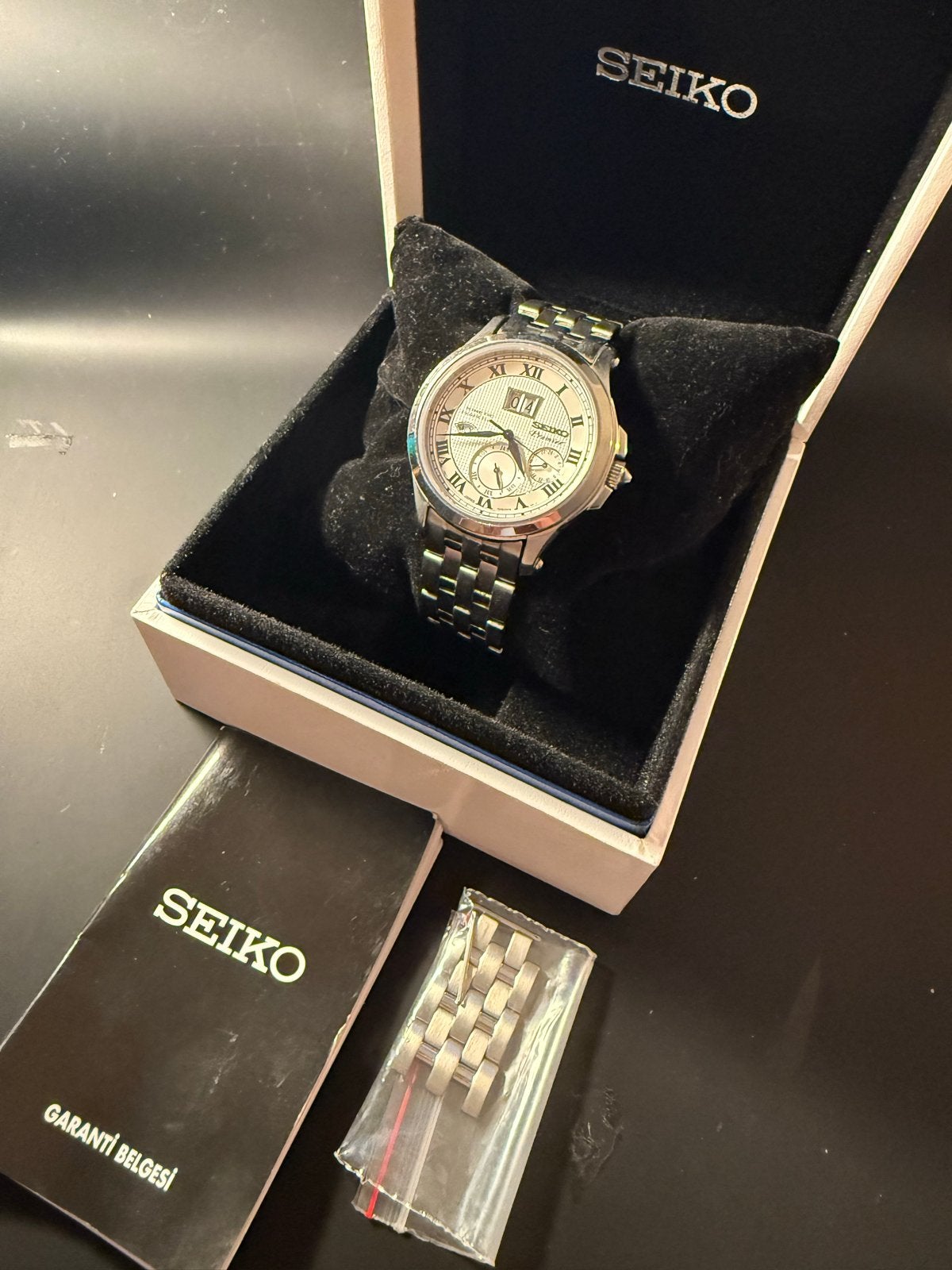 Seiko SNP039 - Premier Kinetic Perpetual Calendar, Ophalen, Seiko, Staal, Polshorloge