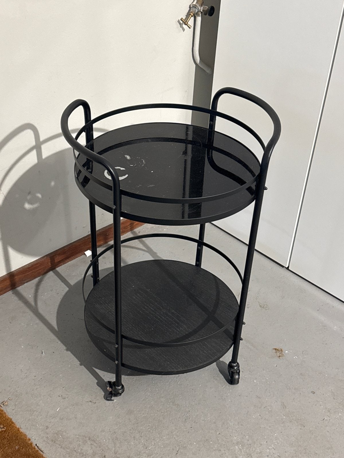 Dranken trolley / bijzettafel met wieltjes - 70x42 cm, Ophalen, Gebruikt, Metaal of Aluminium, Rond
