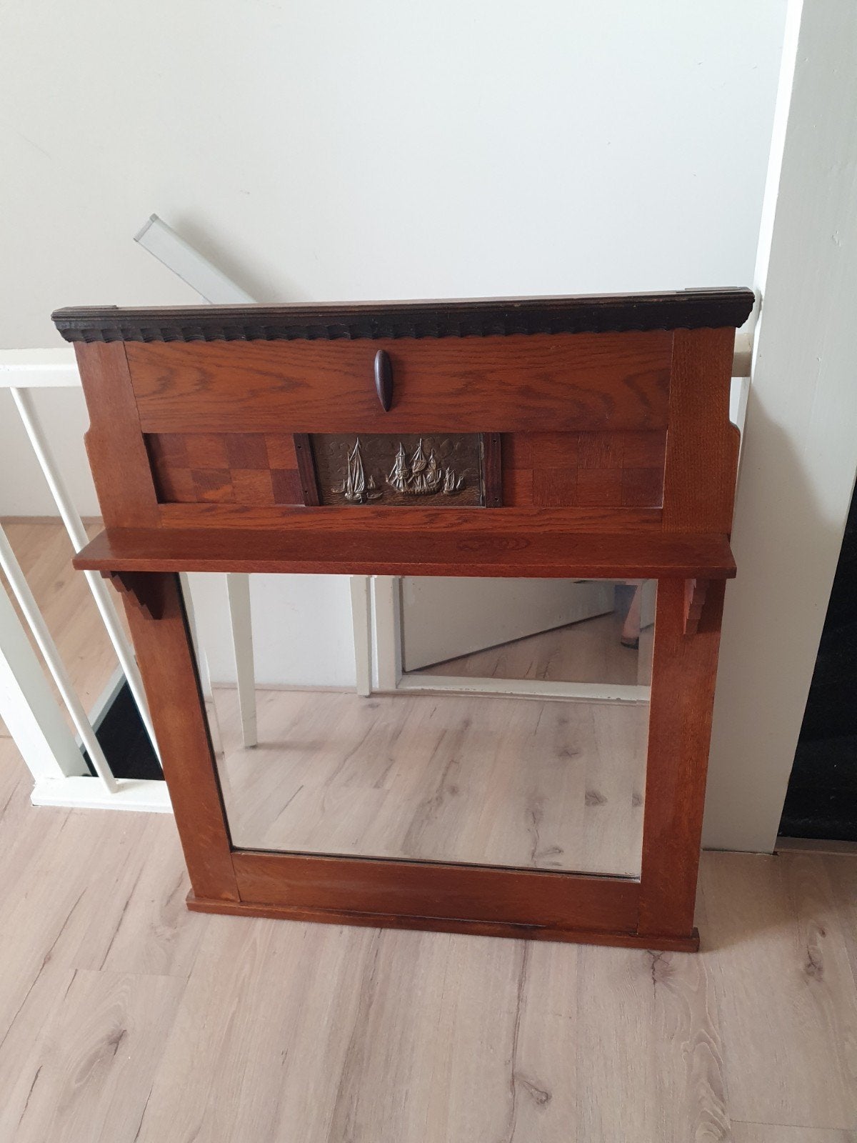 Antieke schouwspiegel, Antiek en Kunst, Ophalen, Rechthoekig