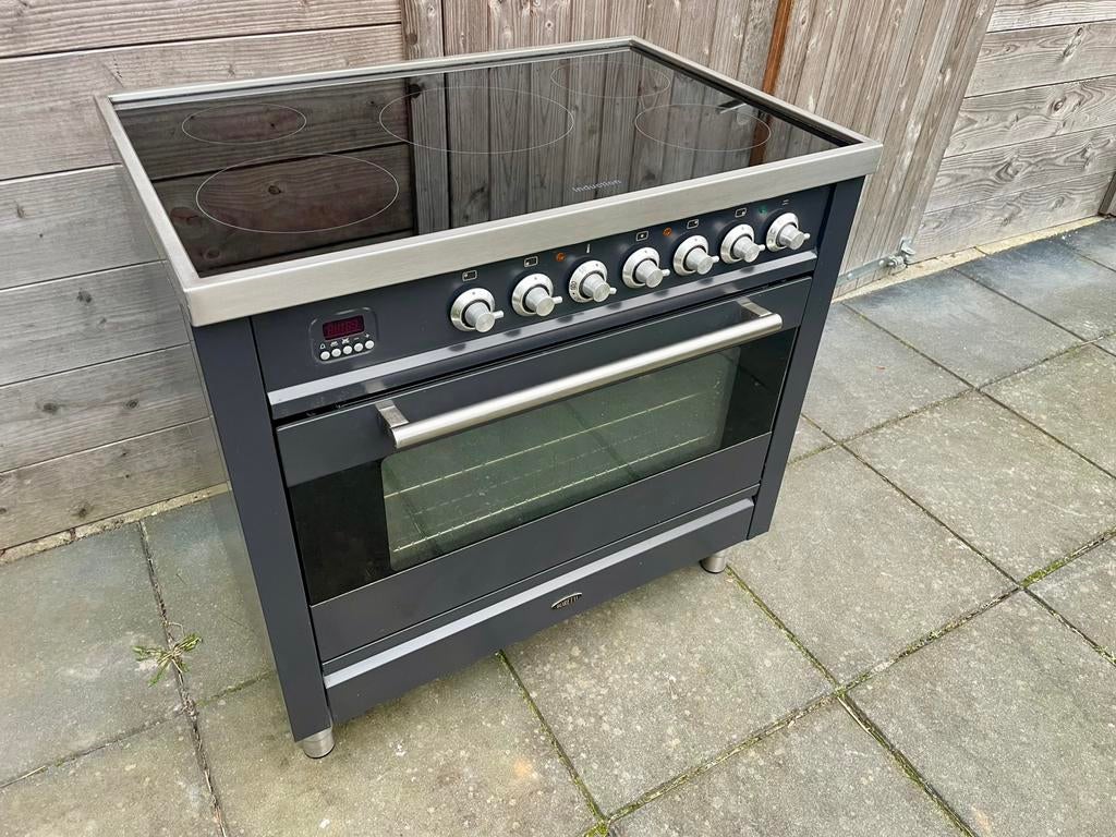 90cm Boretti - Ilve Inductie fornuis - Antraciet - 5 zones, Witgoed en Apparatuur, Ophalen of Verzenden, Zo goed als nieuw, Inductie