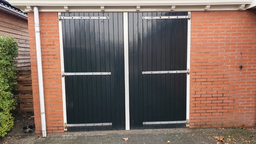 Houten garage deuren te koop, Doe-het-zelf en Verbouw, Deuren en Horren, Gebruikt, 215 cm of meer, Garagedeur, Hout