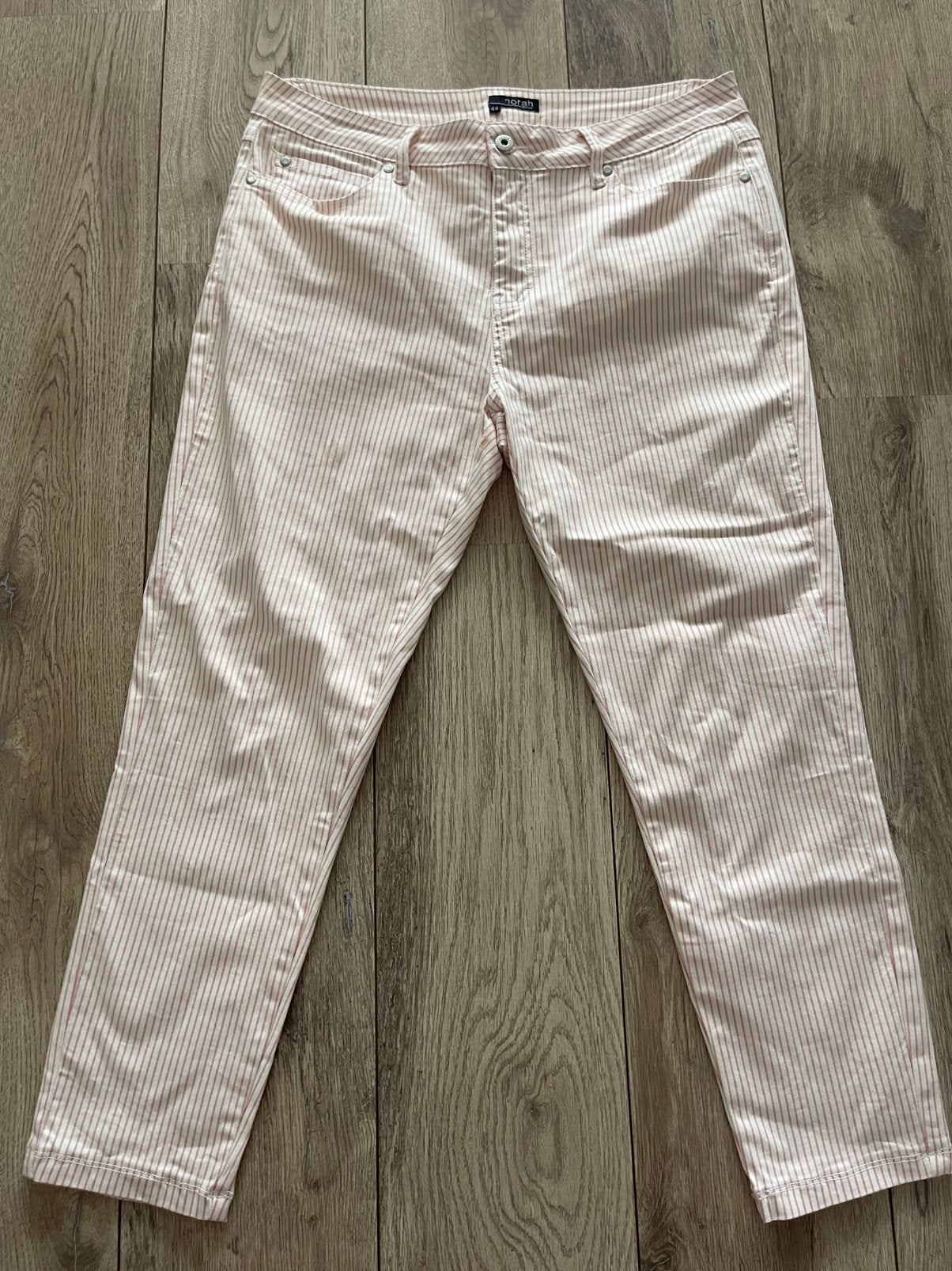 Norah wit / roze gestreepte stretch broek maat 44, Wit, Maat 42/44 (L), Ophalen of Verzenden, Zo goed als nieuw