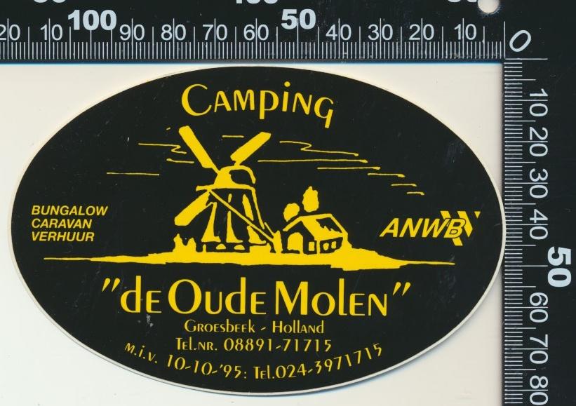 Sticker: Camping De Oude Molen - Groesbeek (4), Ophalen of Verzenden, Zo goed als nieuw, Bedrijf of Vereniging