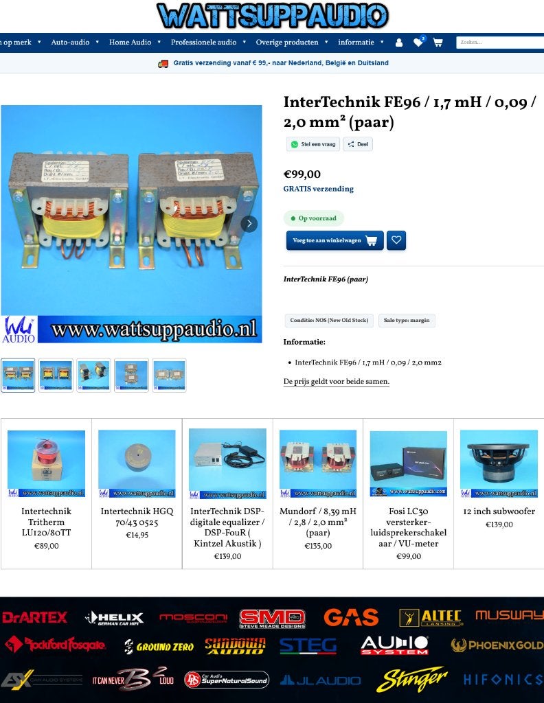 InterTechnik FE96 / 1,7 mH / 0,09 / 2,0 mm² (paar), Audio, Tv en Foto, ., Overige typen, Nieuw, Ophalen of Verzenden