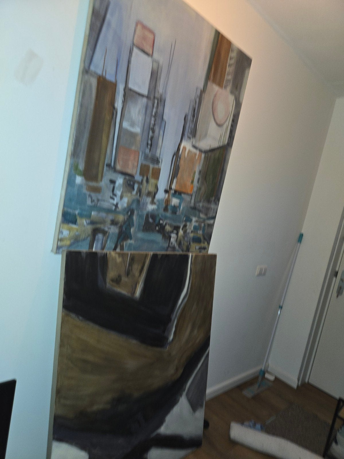 Grote schilderijen: stadsgezicht en abstract, Ophalen