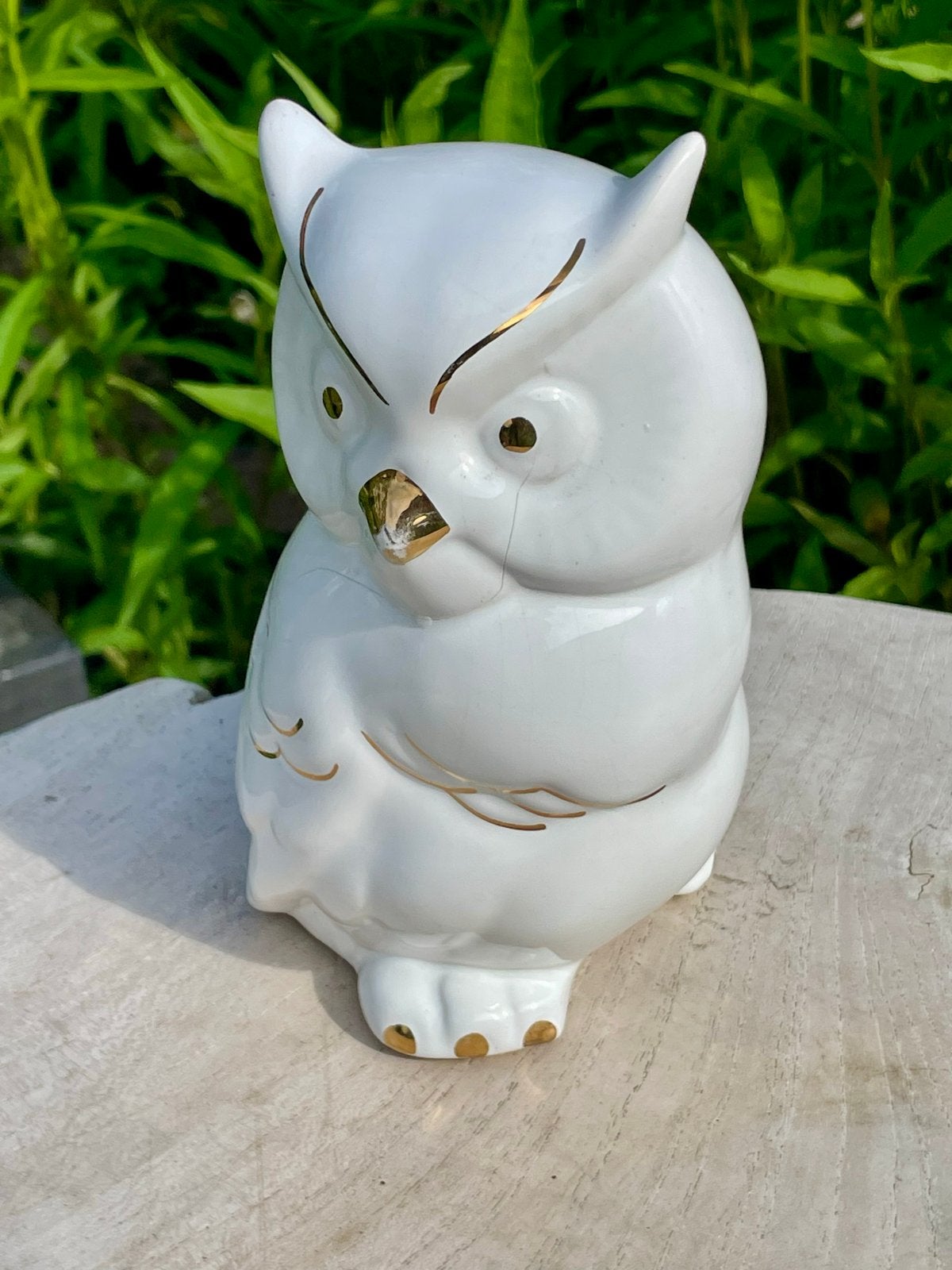 Vintage Witte Keramische Uil met Gouden Details, Ophalen of Verzenden