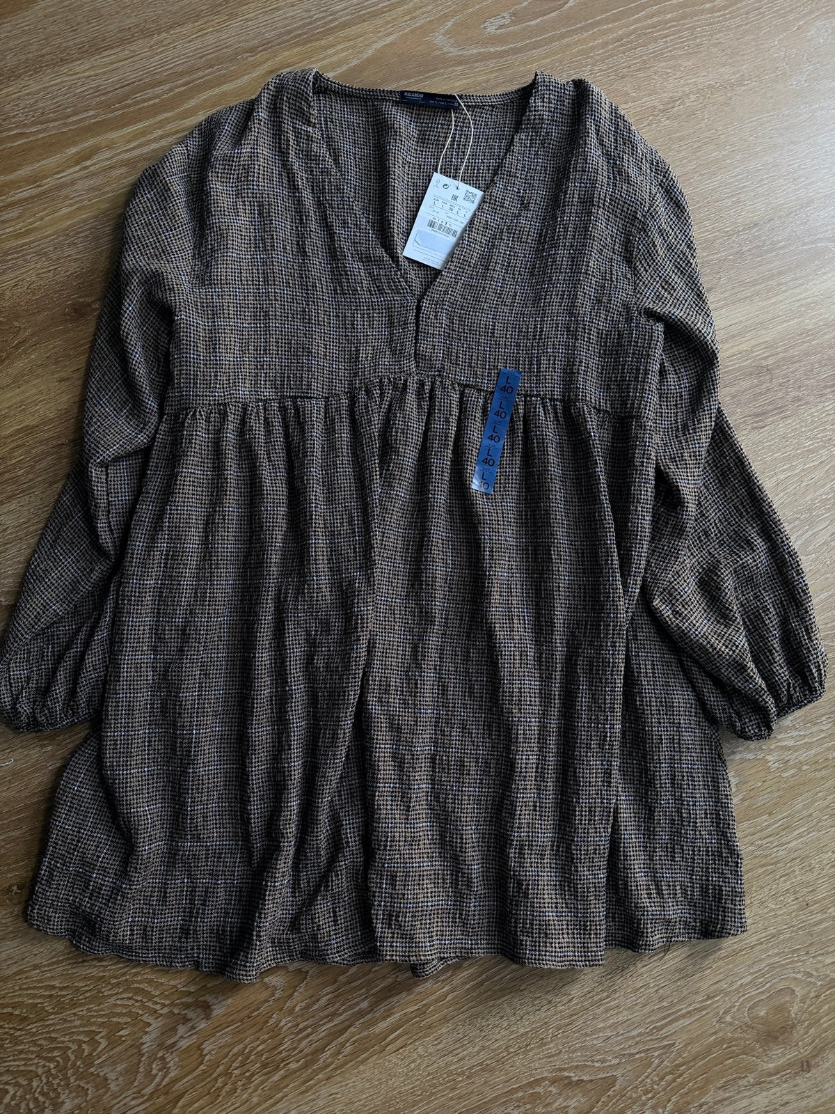 Pull & Bear Bruine Geruite Jurk Maat L, Ophalen of Verzenden, Nieuw, Maat 42/44 (L), Bruin