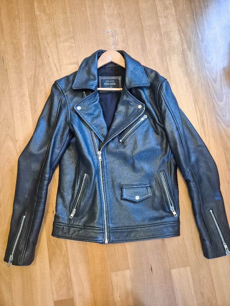 Leren jas heren (maat S) River Island, Kleding | Heren, Jassen | Winter, Verzenden, Zwart, Zo goed als nieuw, River Island