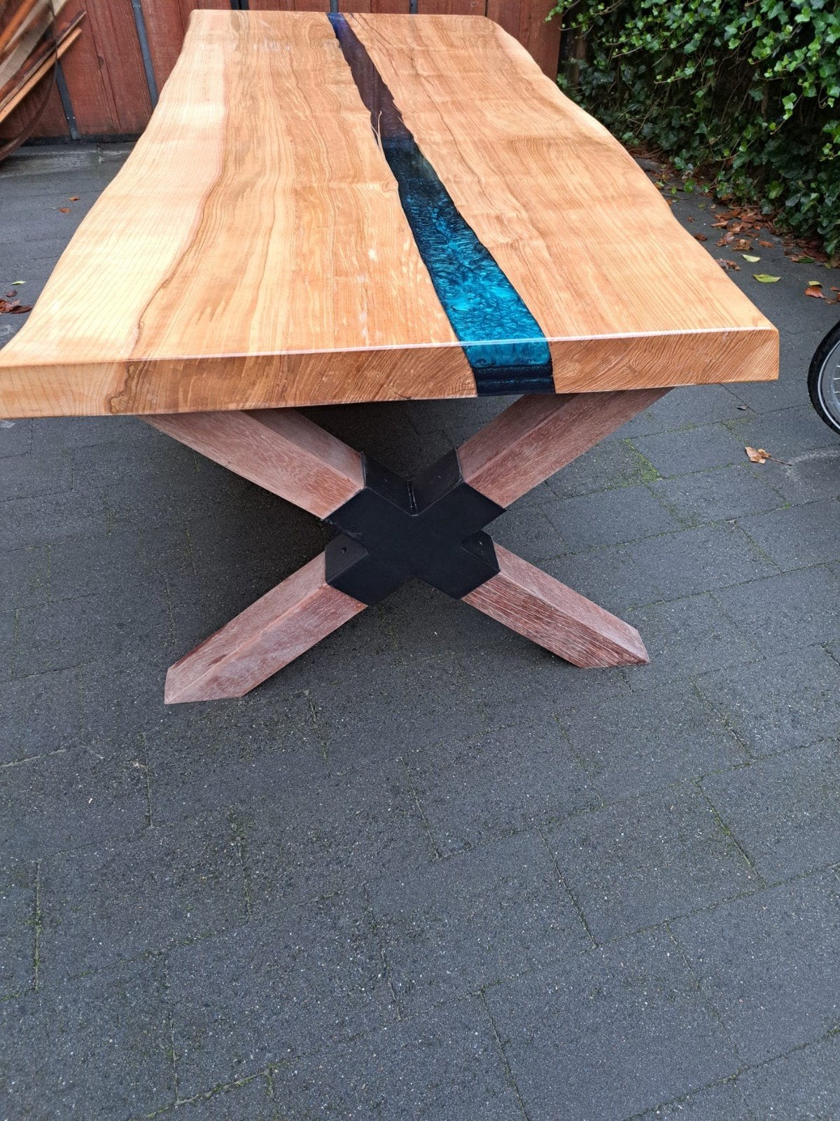 Boomstam tafel met rivier, Ophalen, Rechthoekig, 200 cm of meer, 50 tot 100 cm