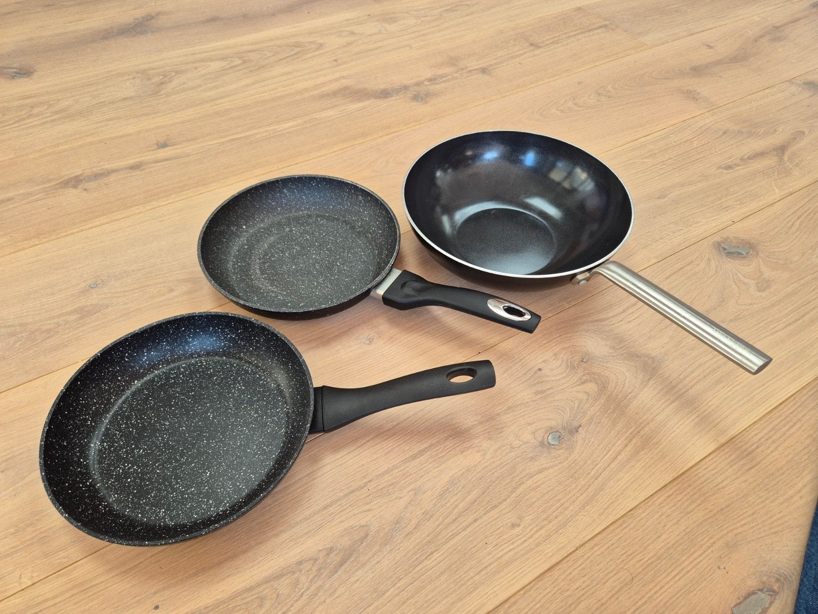 3x steelpan , koekenpan Greenpan wokpan, Ophalen, Zo goed als nieuw, Wok, GreenPan