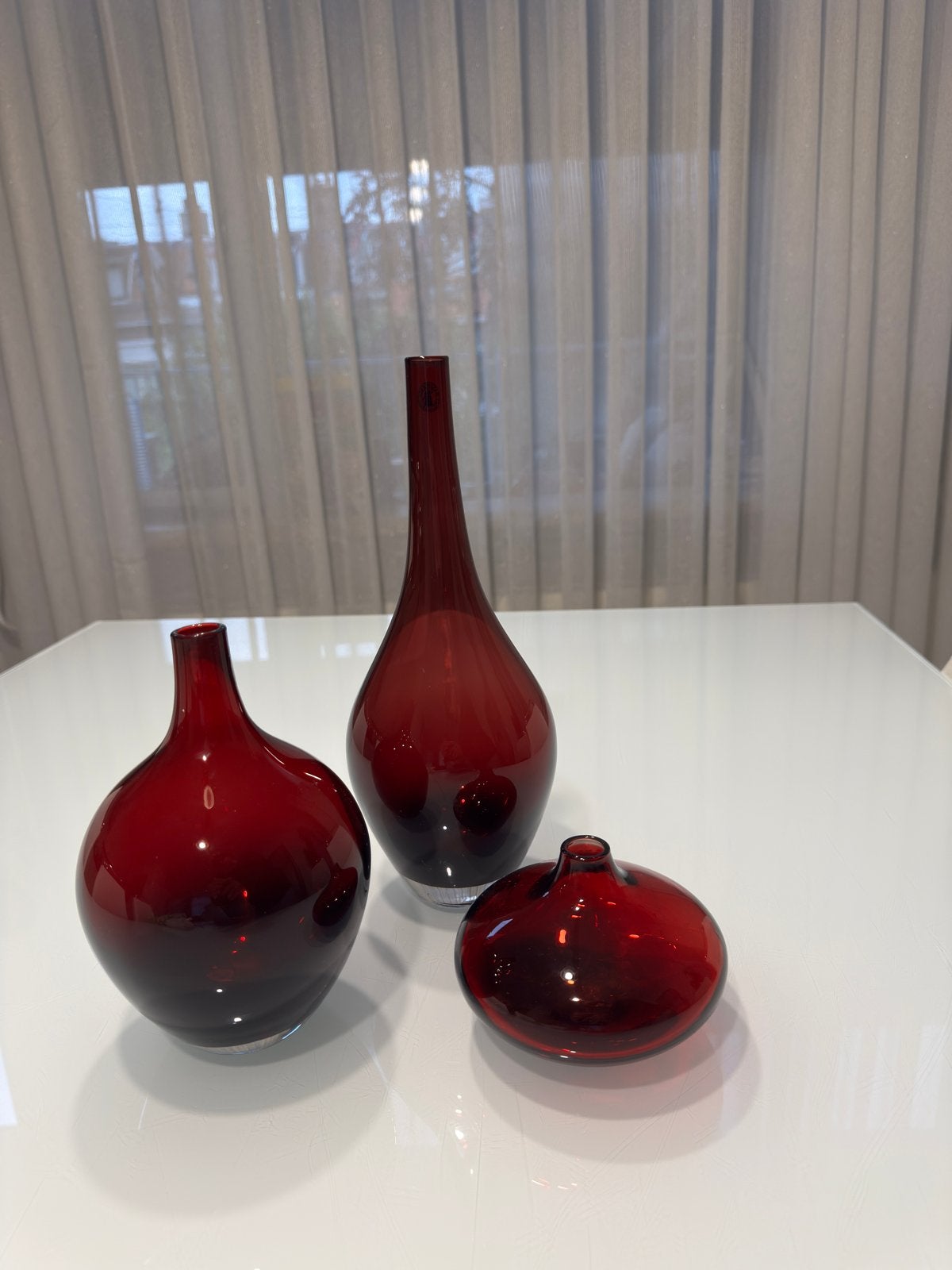 Vintage glazen vazen. Rood. 3 stuks., Ophalen, Minder dan 50 cm, Rood, Glas