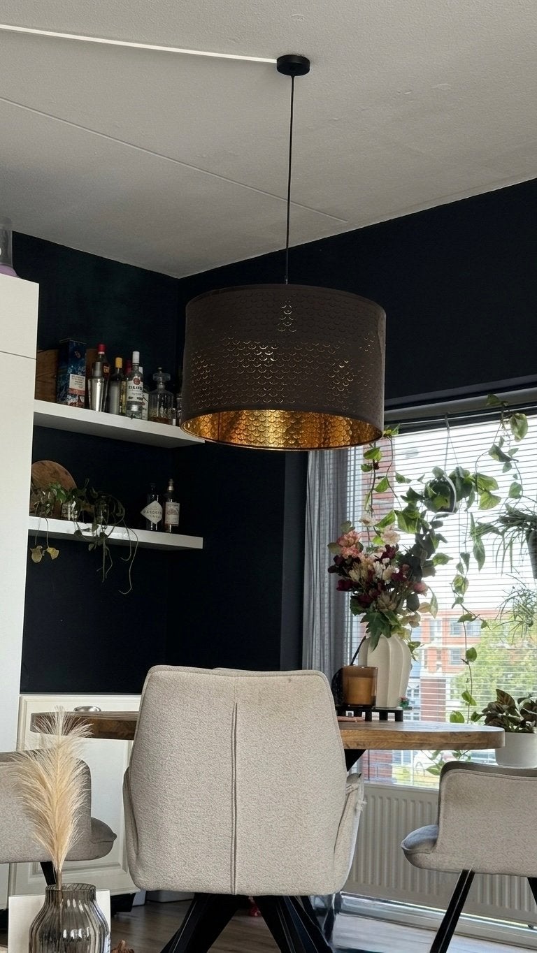 IKEA Nymö Lampenkap Zwart/Messingkleur 59cm, Huis en Inrichting, Lampen | Lampenkappen, Zwart, Rond, Zo goed als nieuw, Ophalen