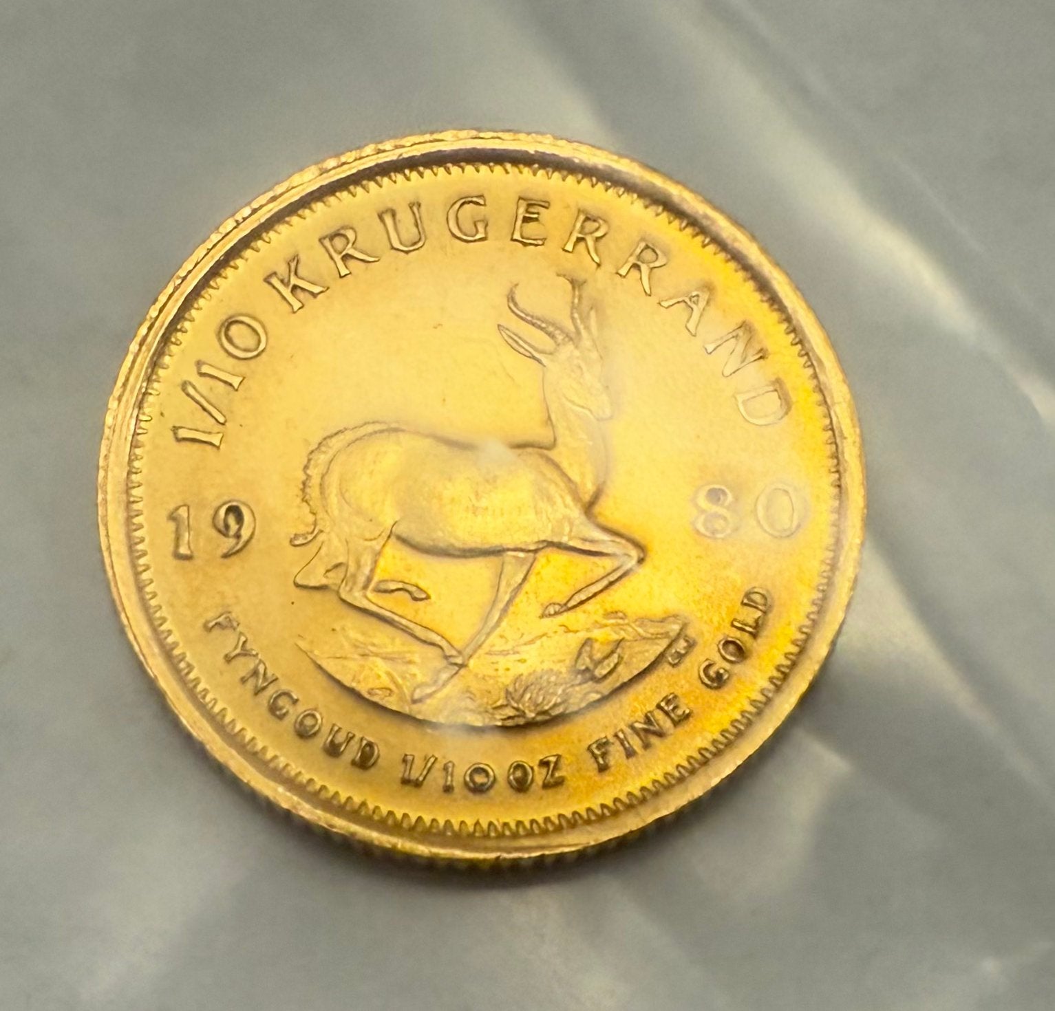 1/10oz 1980 Krugerrand - Zuid Afrika / Fijn Goud, Ophalen of Verzenden, Zuid-Afrika, Losse munt, Goud