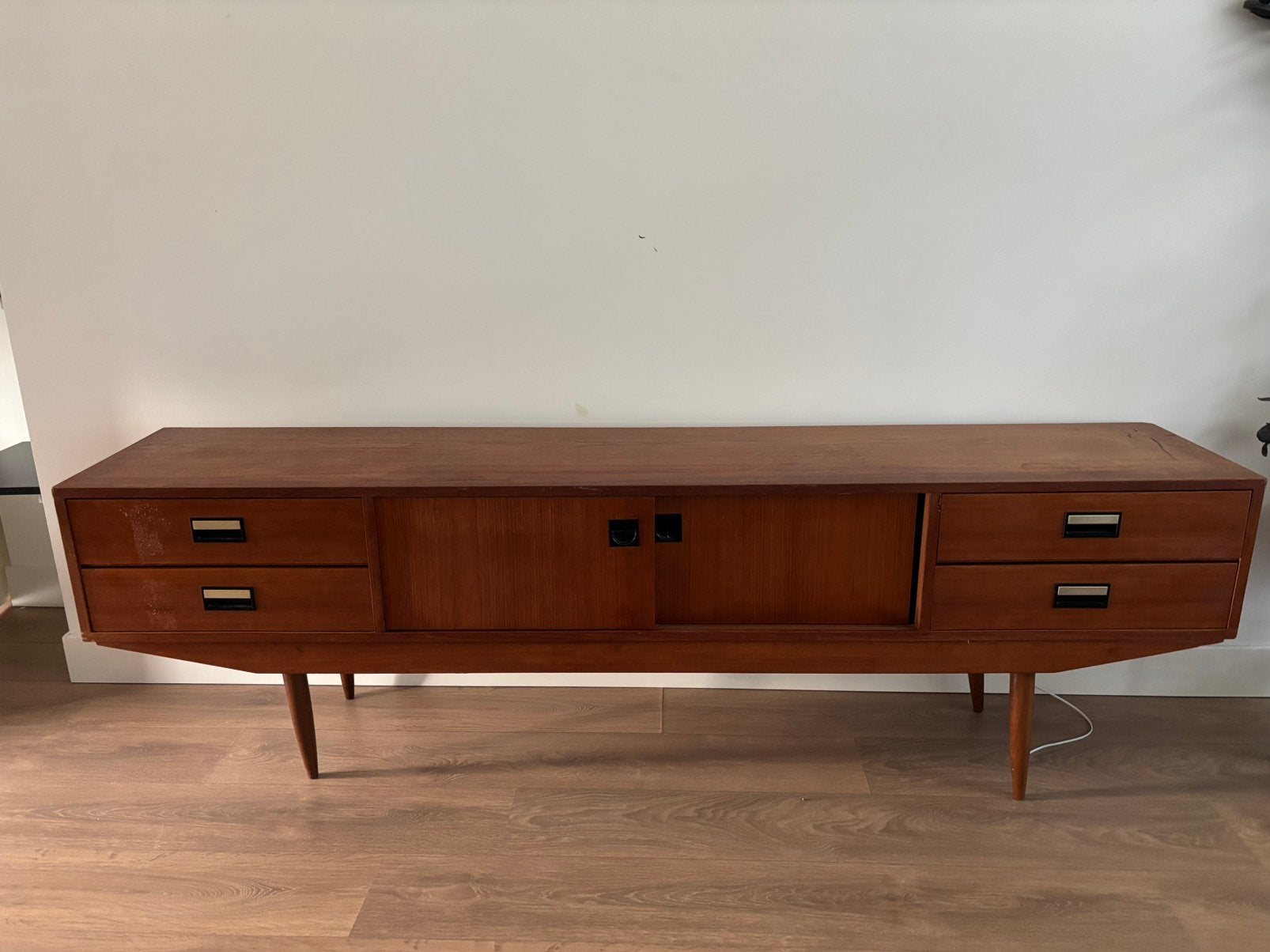 Vintage mid-century teak dressoir, sideboard, jaren 60, Ophalen, Zo goed als nieuw, 25 tot 50 cm, 200 cm of meer
